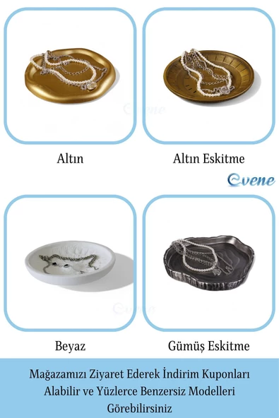 Evene Takı Organizer Makyaj Düzenleyici Kozmetik Organizer Dekoratif Tabak Altın Eskitme Renk Model 12 - Resim 8