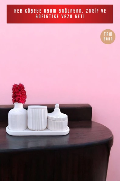 tambana Beyaz Sunumluk Takı Tabağı Dekoratif Tepsi Obje Seti 4 Parça Model 1054 - Resim 2