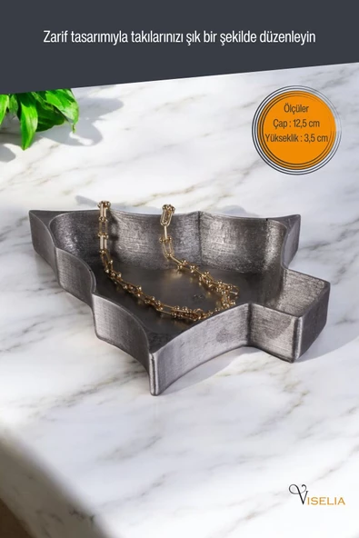 Viselia Takı Tabağı Takı Organizeri Takı Makyaj Kozmetik Düzenleyici Gümüş Eskitme Renk Model 12 - Resim 2