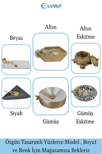 Evene Dekoratif Kase Gümüş Eskitme Renk Takı Kutusu Yüzük Kolye Kutusu Mum Tabağı Takı Organizer Model 2 - 6