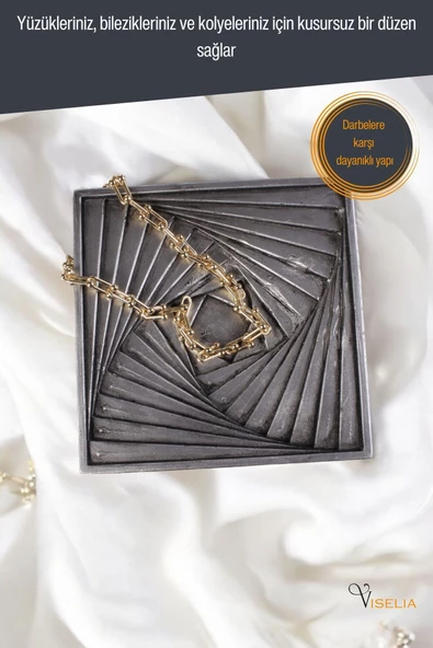 Viselia Takı Tabağı Takı Organizeri Takı Makyaj Kozmetik Düzenleyici Gümüş Eskitme Renk Model 3 - Resim 5