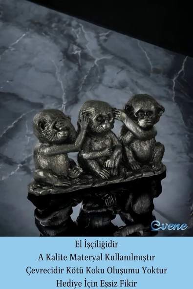 Evene Biblo Dekoratif Obje Heykel Üç Maymun Biblo Dekoratif Süs Eşyası Gümüş Eskitme Renk Model 30 - Resim 4