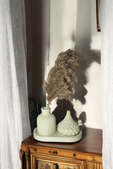 tambana Açık Yeşil Sunumluk Takı Tabağı Dekoratif Tepsi Obje Seti 3 Parça Model 1031 ürün görseli 1