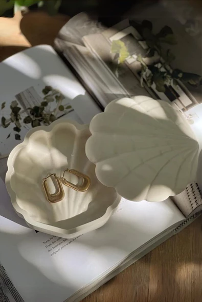 tambana El Yapımı Dekoratif Kutu Kapaklı Takı Kutusu Krem Model 11 ürün görseli 1