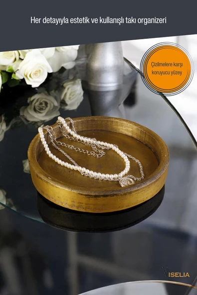 Viselia Takı Tabağı Takı Organizeri Takı Makyaj Kozmetik Düzenleyici Altın Eskitme Renk Model 20 - Resim 4