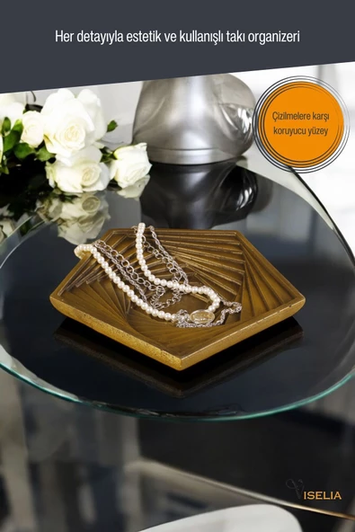 Viselia Takı Tabağı Takı Organizeri Takı Makyaj Kozmetik Düzenleyici Altın Eskitme Model 9 - Resim 4
