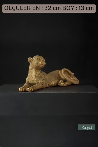 Rugad Biblo Dekoratif Heykel Leopar Biblosu Altın Renk Model 38 - Resim 3