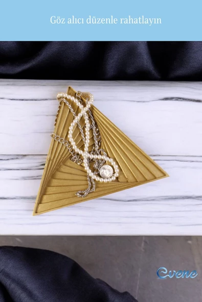 Evene Takı Organizer Makyaj Düzenleyici Kozmetik Organizer Dekoratif Tabak Altın Renk Üçgen Model - Resim 5