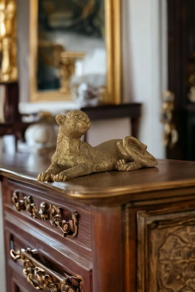 Rugad Biblo Dekoratif Heykel Leopar Biblosu Altın Renk Model 38 ürün görseli 1