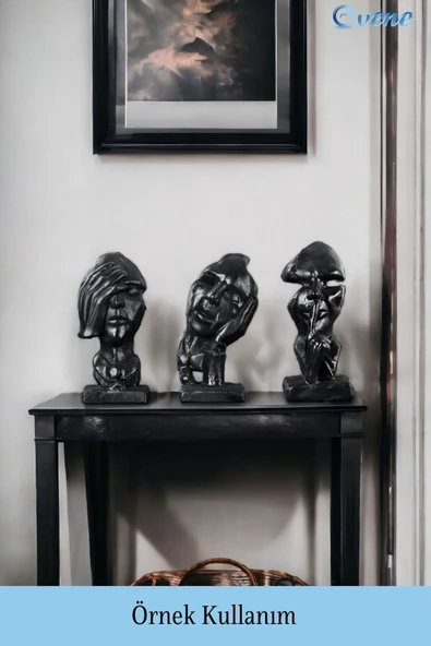 Evene Biblo Dekoratif Obje Heykel Üç Maymun Biblo Dekoratif Süs Eşyası Siyah Model 31 - Resim 2