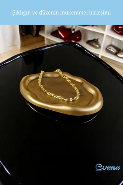 Evene Takı Organizer Makyaj Düzenleyici Kozmetik Organizer Dekoratif Tabak Altın Eskitme Renk Model 18 - Resim 3