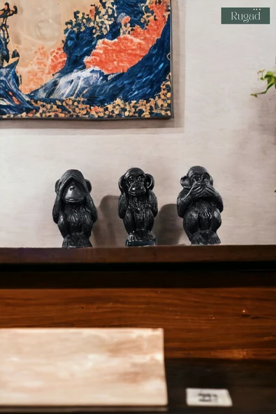 Rugad Biblo Dekoratif Heykel 3 Maymun Biblosu Siyah Model 32 - 2