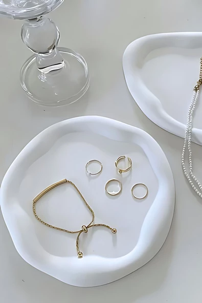 tambana Beyaz Sunumluk Takı Tabağı Dekoratif Tepsi Obje Ev Dekorasyon Model 17 ürün görseli 1