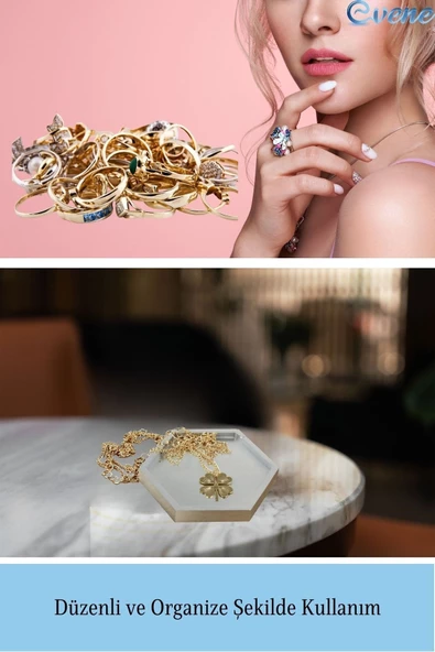 Evene Dekoratif Kase Gümüş Renk Takı Kutusu Yüzük Kolye Kutusu Mum Tabağı Takı Organizer Altıgen Model - 4