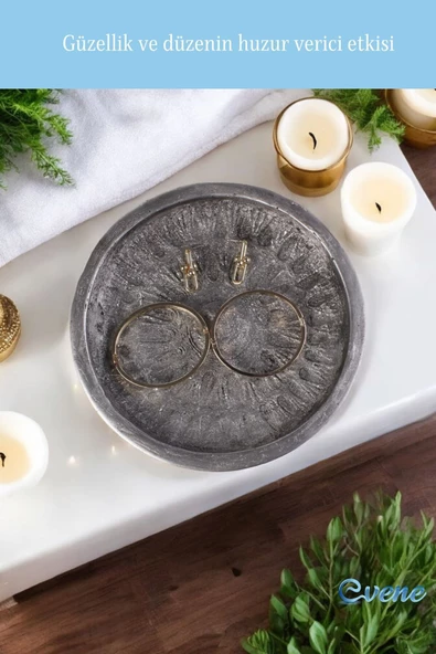 Evene Takı Organizer Makyaj Düzenleyici Kozmetik Organizer Dekoratif Tabak Gümüş Eskitme Renk Model 6 - Resim 5