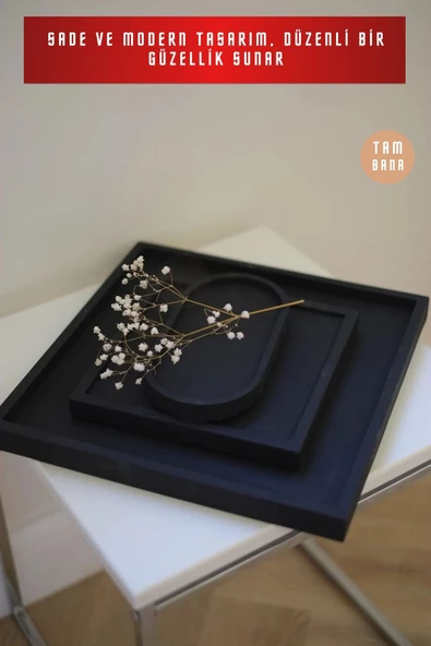 tambana Siyah Sunumluk Takı Tabağı Dekoratif Tepsi Obje Ev Dekorasyon Model 21 - Resim 4