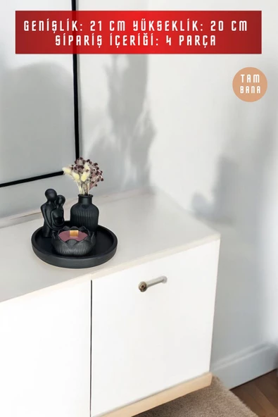 tambana Siyah Sunumluk Takı Tabağı Dekoratif Tepsi Obje Seti 4 Parça Model 1056 - Resim 3