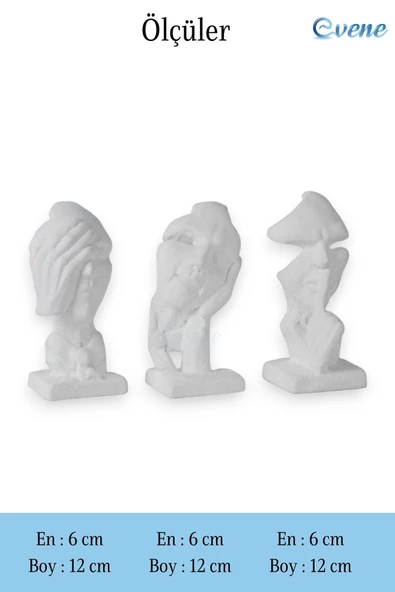 Evene Biblo Dekoratif Obje Heykel Üç Maymun Biblo Dekoratif Süs Eşyası Beyaz Model 31 - Resim 3