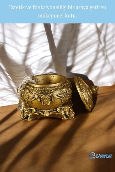 Evene Takı Düzenleyici Takı Organizeri Makyaj Kutusu Mücevher Kutusu Altın Eskitme Renk Model 1 - Resim 4