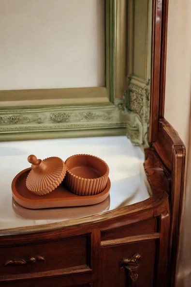 tambana Terracotta Sunumluk Takı Tabağı Dekoratif Tepsi Obje Seti 2 Parça Model 1021