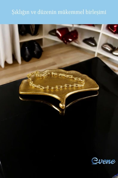 Evene Takı Organizer Makyaj Düzenleyici Kozmetik Organizer Dekoratif Tabak Altın Renk Model 19 - Resim 3