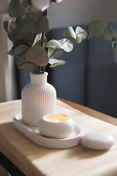 tambana Beyaz Sunumluk Takı Tabağı Dekoratif Tepsi Obje Seti 3 Parça Model 1011 ürün görseli 1