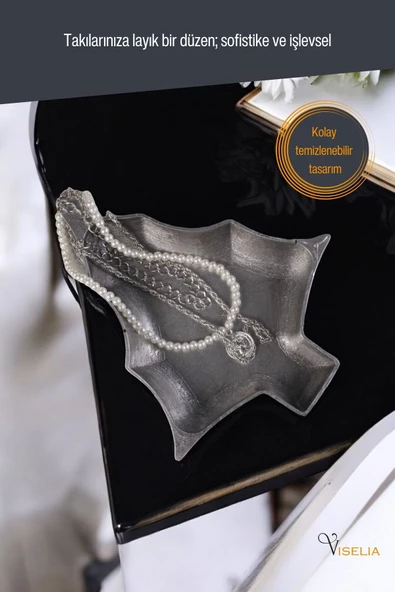 Viselia Takı Tabağı Takı Organizeri Takı Makyaj Kozmetik Düzenleyici Gümüş Eskitme Renk Model 12 - Resim 3