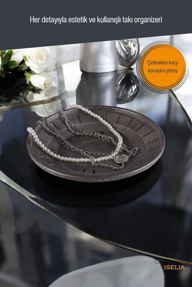 Viselia Takı Tabağı Takı Organizeri Takı Makyaj Kozmetik Düzenleyici Gümüş Eskitme Renk Model 5 - Resim 4