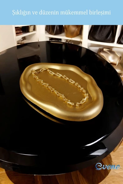 Evene Takı Organizer Makyaj Düzenleyici Kozmetik Organizer Dekoratif Tabak Altın Renk Model 18 - Resim 3