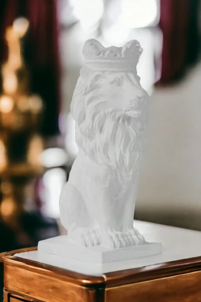 Rugad Biblo Dekoratif Heykel Taçlı Aslan Biblosu Beyaz Model 34 ürün görseli 1