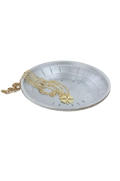 Evene Dekoratif Kase Gümüş Renk Takı Kutusu Yüzük Kolye Kutusu Mum Tabağı Takı Organizer Model 5