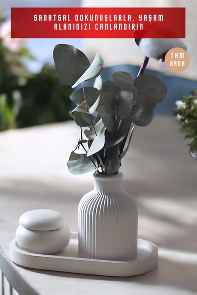 tambana Beyaz Sunumluk Takı Tabağı Dekoratif Tepsi Obje Seti 3 Parça Model 1011 - Resim 2