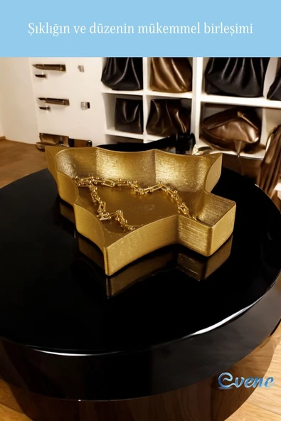 Evene Takı Organizer Makyaj Düzenleyici Kozmetik Organizer Dekoratif Tabak Altın Renk Model 12 - Resim 3