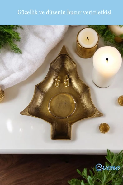 Evene Takı Organizer Makyaj Düzenleyici Kozmetik Organizer Dekoratif Tabak Altın Eskitme Renk Model 12 - Resim 6