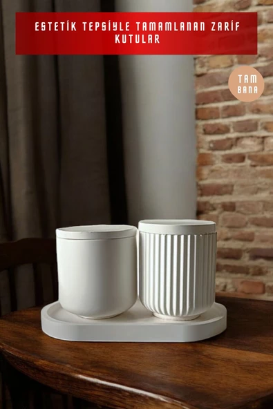 tambana Beyaz Sunumluk Takı Tabağı Dekoratif Tepsi Obje Seti 3 Parça Model 1017 - Resim 4