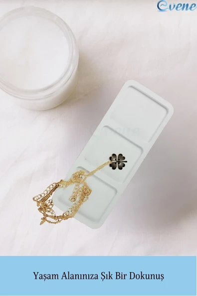 Evene Dekoratif Kase Beyaz Renk Takı Kutusu Yüzük Kolye Kutusu Mum Tabağı Takı Organizer Üçlü Model - 3