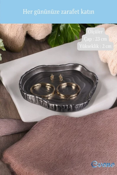 Evene Takı Organizer Makyaj Düzenleyici Kozmetik Organizer Dekoratif Tabak Gümüş Eskitme Renk Model 1 - Resim 2