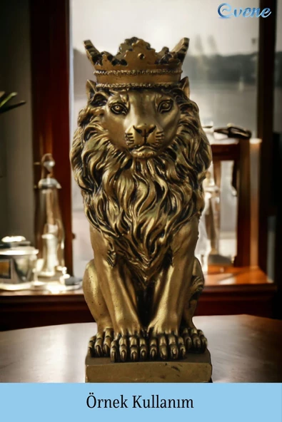 Evene Biblo Dekoratif Obje Heykel Taçlı Aslan Biblo Dekoratif Süs Eşyası Altın Eskitme Renk Model 34 - Resim 2
