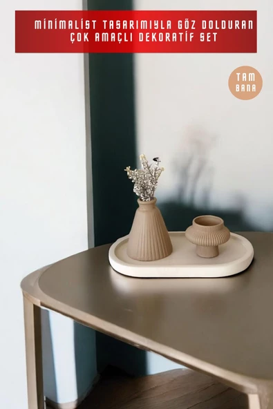 tambana Sunumluk Takı Tabağı Dekoratif Tepsi Obje Seti 3 Parça Model 1045 - Resim 2