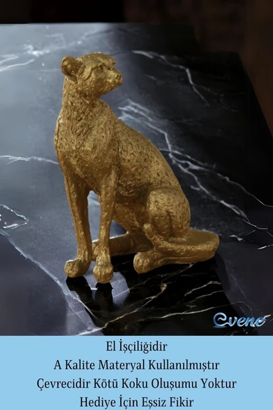 Evene Biblo Dekoratif Obje Heykel Leopar Biblo Dekoratif Süs Eşyası Altın Renk Model 33 - Resim 4
