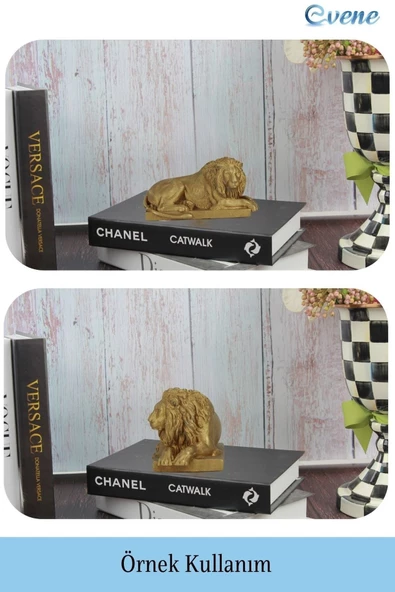 Evene Biblo Dekoratif Obje Heykel Biblo Aslan Biblo Dekoratif Süs Eşyası Altın Renk Model 3 - 2
