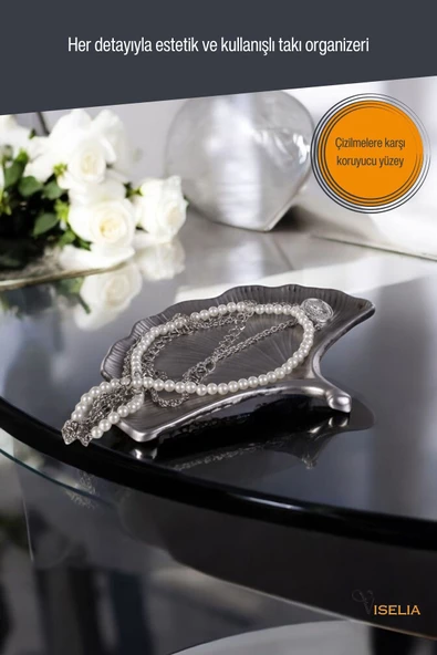 Viselia Takı Tabağı Takı Organizeri Takı Makyaj Kozmetik Düzenleyici Gümüş Eskitme Renk Model 19 - Resim 4