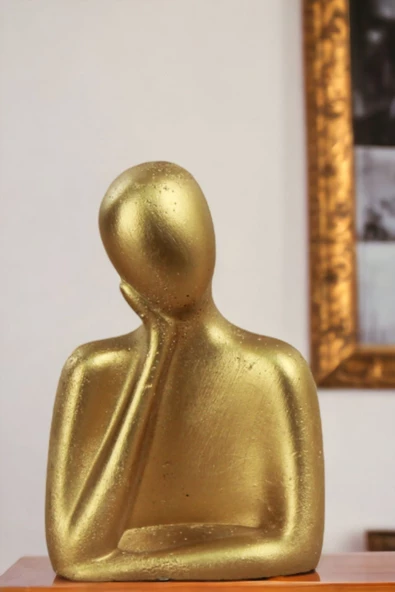 Rugad Biblo Heykel Düşünen Insan Silüeti Büyük Boy Altın Model 11 ürün görseli 1