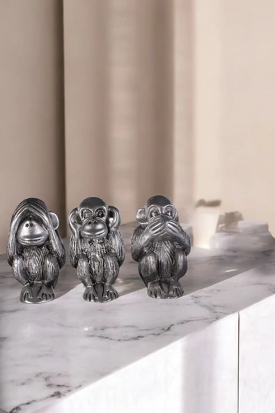 Evene Biblo Dekoratif Obje Heykel Üç Maymun Biblo Dekoratif Süs Eşyası Gümüş Eskitme Renk Model 32 ürün görseli 1