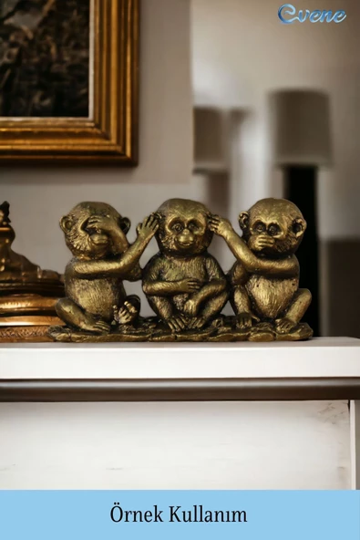 Evene Biblo Dekoratif Obje Heykel Üç Maymun Biblo Dekoratif Süs Eşyası Altın Eskitme Renk Model 30 - Resim 2