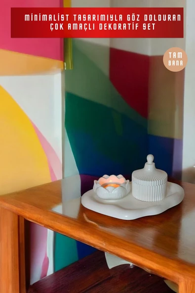 tambana Beyaz Sunumluk Takı Tabağı Dekoratif Tepsi Obje Seti 3 Parça Model 1028 - Resim 2
