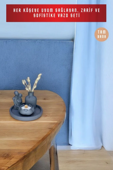 tambana Gri Sunumluk Takı Tabağı Dekoratif Tepsi Obje Seti 4 Parça Model 1056 - Resim 2