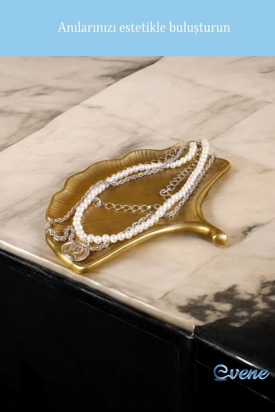 Evene Takı Organizer Makyaj Düzenleyici Kozmetik Organizer Dekoratif Tabak Altın Renk Model 19 - Resim 7