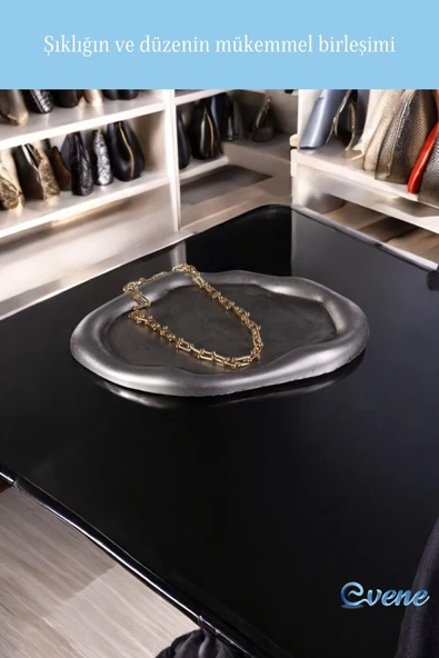 Evene Takı Organizer Makyaj Düzenleyici Kozmetik Organizer Dekoratif Tabak Gümüş Eskitme Renk Model 18 - Resim 4