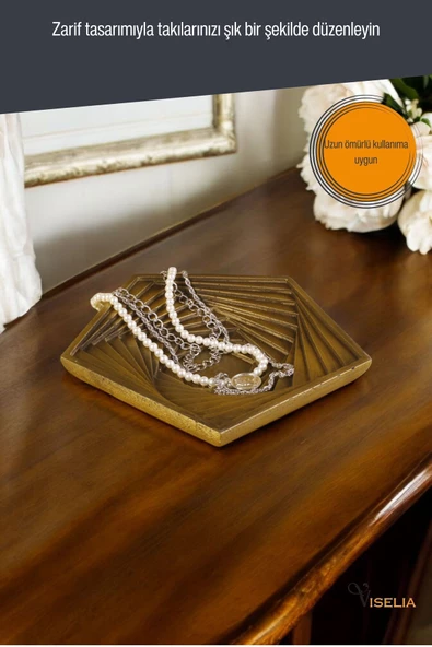 Viselia Takı Tabağı Takı Organizeri Takı Makyaj Kozmetik Düzenleyici Altın Eskitme Model 9 - Resim 6